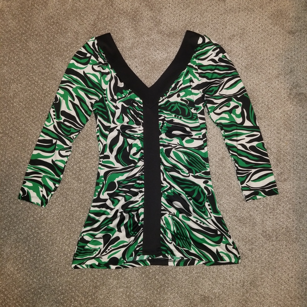 INC International Concepts Green and Black Print Top